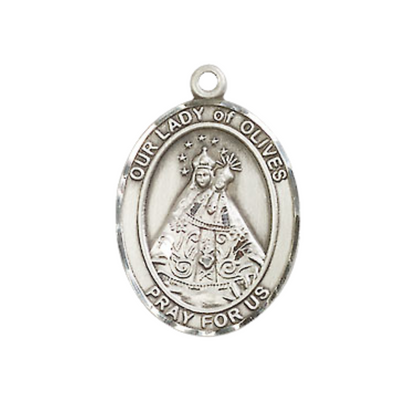 Everlasting Light Jewelry Medium Men's Pewter Our Lady of Olives Medal Pendant on 24 Inch Endless Rhodium Plated Heavy Curb Brass Chain, Catholic Religious Necklace - Made in USA- Deluxe Velvet Gift Box
