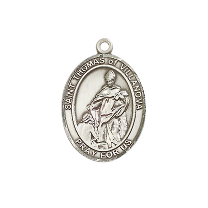 Medium Women's .925 Sterling Silver Saint St. Thomas of Villanova Pendant Necklace on 18- inch Rhodium- Plated Lite Curb Brass Chain – Patron Saint St. of Poor & Orphans, Catholic Medal – Velvet Gift Box Included