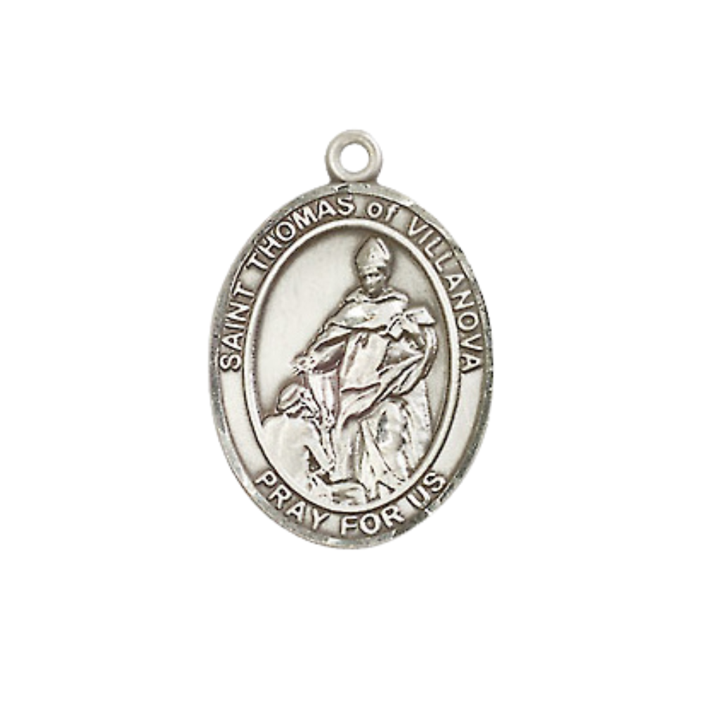 Everlasting Light Jewelry Medium Women's Pewter Saint St. Thomas of Villanova Pendant Necklace on 18- inch Rhodium- Plated Lite Curb Brass Chain – Catholic Religious Medal – Velvet Gift Box Included