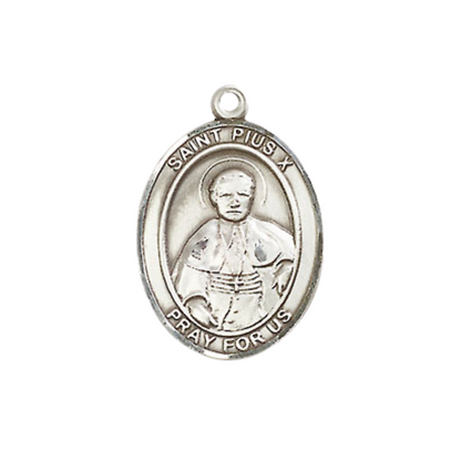 Everlasting Light Jewelry Medium Women's .925 Sterling Silver Saint St. Pius X Pendant Necklace on 18- inch Rhodium- Plated Lite Curb Brass Chain – Patron Saint St. of First Communicants, Catholic Medal – Velvet Gift Box Included