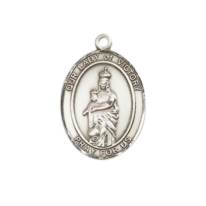 Everlasting Light Jewelry Medium Women's .925 Sterling Silver Our Lady of Victory Pendant Necklace on 18- inch Rhodium- Plated Lite Curb Brass Chain – Our Lady of Victory Medal, Catholic Medal – Velvet Gift Box Included