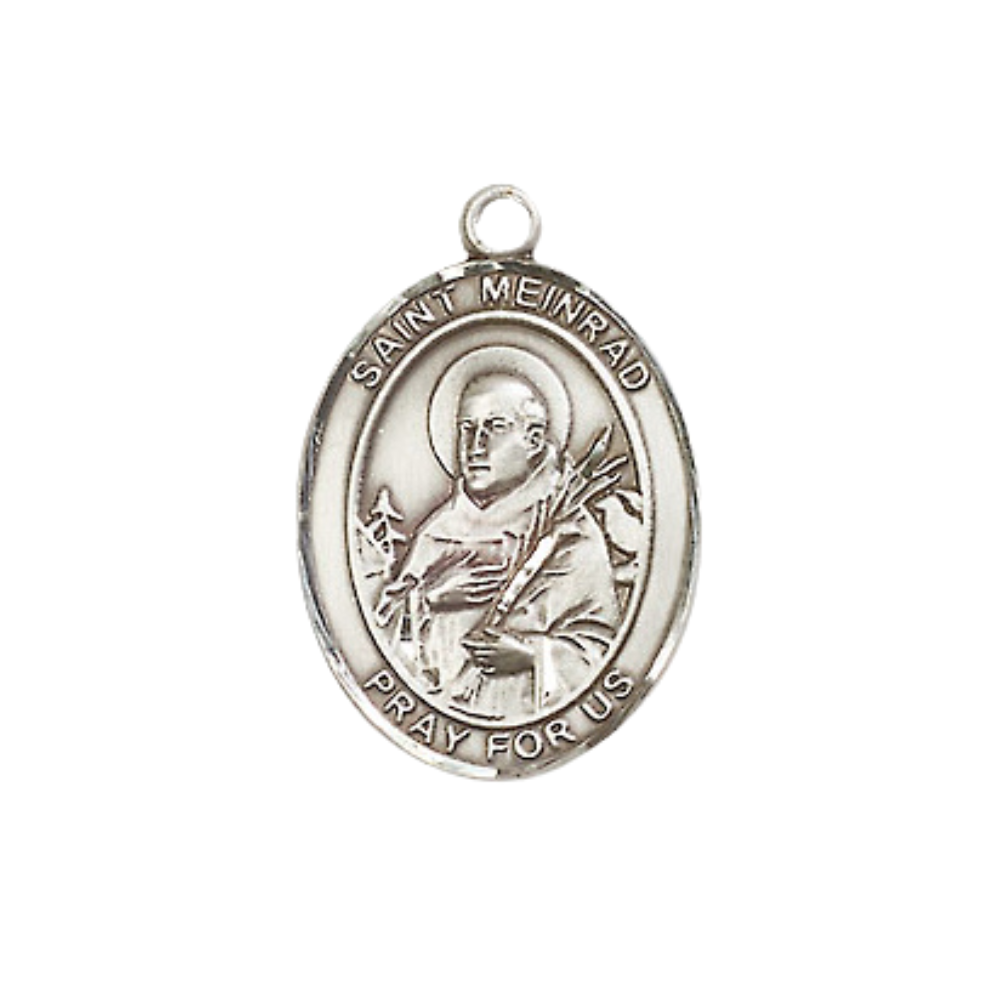 Everlasting Light Jewelry Medium Women's .925 Sterling Silver Saint St. Meinrad of Einsideln Pendant Necklace on 18- inch Rhodium- Plated Lite Curb Brass Chain – Saint St. Meinrad Medal, Catholic Medal – Velvet Gift Box Included