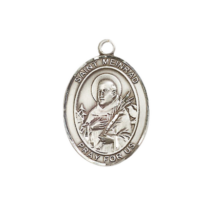 Everlasting Light Jewelry Medium Women's .925 Sterling Silver Saint St. Meinrad of Einsideln Pendant Necklace on 18- inch Rhodium- Plated Lite Curb Brass Chain – Saint St. Meinrad Medal, Catholic Medal – Velvet Gift Box Included