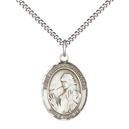Everlasting Light Jewelry Medium Women's Pewter Saint Finnian of Clonard Pendant Necklace on 18-inch Rhodium-Plated Lite Curb Brass Chain – Patron Saint of Teaching and Sharing – Gift Box Included