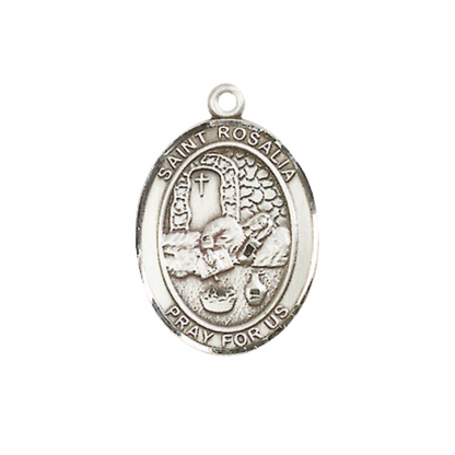 Everlasting Light Jewelry Medium Women's .925 Sterling Silver Saint St. Rosalia Pendant Necklace on 18- inch Rhodium- Plated Lite Curb Brass Chain, Catholic Medal – Velvet Gift Box Included