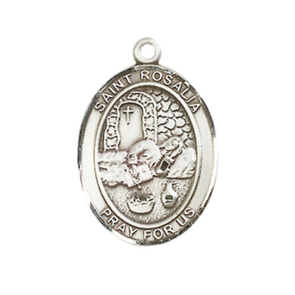 Medium Men's .925 Sterling Silver Saint St. Rosalia Medal Pendant on 24 Inch Endless Rhodium Plated Heavy Curb Brass Chain, Catholic Religious Necklace - Made in USA- Deluxe Velvet Gift Box
