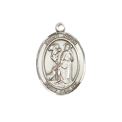 Everlasting Light Jewelry Medium Women's Sterling Silver Saint Roch Pendant Necklace on 18-inch Rhodium-Plated Lite Curb Brass Chain – Velvet Gift Box Included