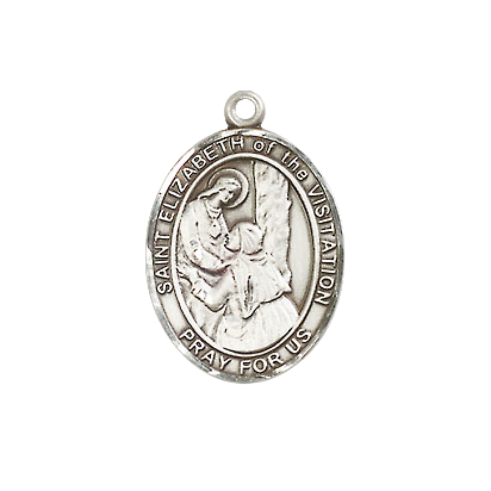 Everlasting Light Jewelry Medium Women's .925 Sterling Silver Saint St. Elizabeth of the Visitation Pendant Necklace on 18- inch Rhodium- Plated Lite Curb Brass Chain, Catholic Medal – Velvet Gift Box Included