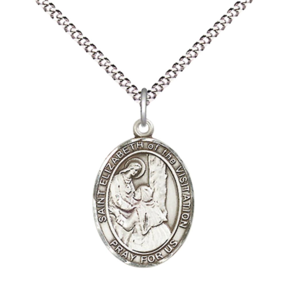 Everlasting Light Jewelry Medium Women's .925 Sterling Silver Saint St. Elizabeth of the Visitation Pendant Necklace on 18- inch Rhodium- Plated Lite Curb Brass Chain, Catholic Medal – Velvet Gift Box Included