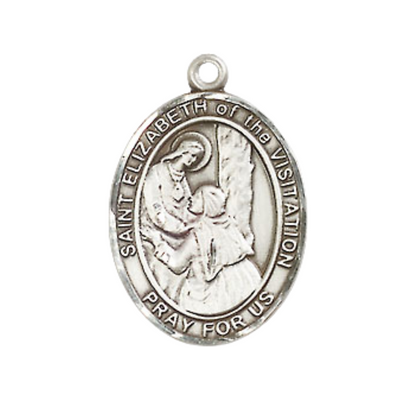 Medium Men's .925 Sterling Silver Saint St. Elizabeth of the Visitation Medal Pendant on 24 Inch Endless Rhodium Plated Heavy Curb Brass Chain, Catholic Religious Necklace - Made in USA- Deluxe Velvet Gift Box