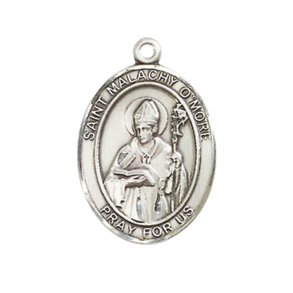 Medium Men's .925 Sterling Silver Saint St.Malachy O'More Medal Pendant on 24 Inch Endless Rhodium Plated Heavy Curb Brass Chain, Catholic Religious Necklace -Made in USA- Deluxe Velvet Gift Box