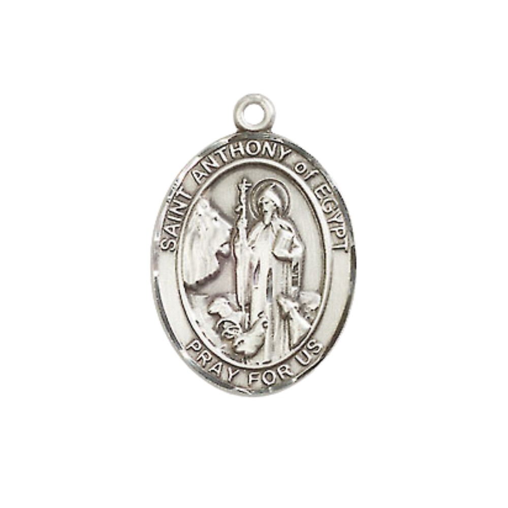Medium Women's .925 Sterling Silver Saint St. Anthony of Egypt Pendant Necklace on 18- inch Rhodium- Plated Lite Curb Brass Chain – Patron Saint St. of Animals & Gravediggers, Catholic Medal – Velvet Gift Box Included