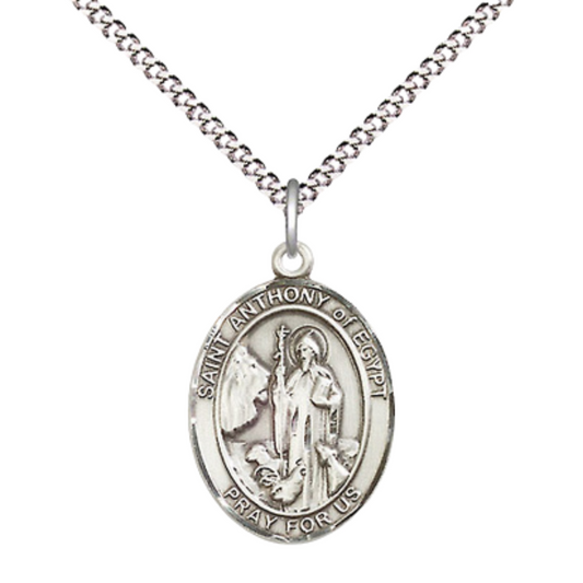 Everlasting Light Jewelry Medium Women's Pewter Saint St. Anthony of Egypt Pendant Necklace on 18- inch Rhodium- Plated Lite Curb Brass Chain – Saint St. Anthony of Egypt Medal, Catholic Medal – Velvet Gift Box Included