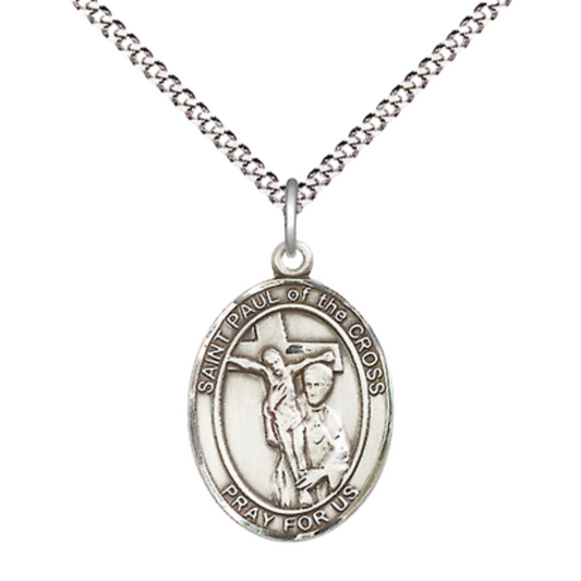 Everlasting Light Jewelry Medium Women's Pewter Saint St. Paul of the Cross Pendant Necklace on 18- inch Rhodium- Plated Lite Curb Brass Chain – Saint St. Paul of the Cross Medal, Catholic Medal – Velvet Gift Box Included
