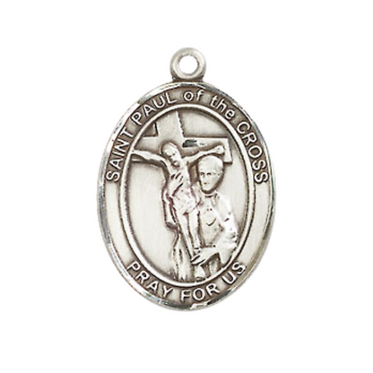 Medium Men's .925 Sterling Silver Saint St.Paul of the Cross Medal Pendant on 24 Inch Endless Rhodium Plated Heavy Curb Brass Chain, Catholic Religious Necklace -Made in USA- Deluxe Velvet Gift Box