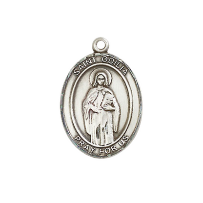 Everlasting Light Jewelry Medium Women's Pewter Saint St. Odilia Pendant Necklace on 18- inch Rhodium- Plated Lite Curb Brass Chain – Saint St. Odilia Medal – Patron Saint St. of Eye Disease, Catholic Medal – Velvet Gift Box Included