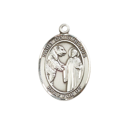 Everlasting Light Jewelry Medium Women's .925 Sterling Silver Saint St. Columbanus Pendant Necklace on 18- inch Rhodium- Plated Lite Curb Brass Chain – Patron Saint St. of Motorcyclists, Catholic Medal – Velvet Gift Box Included