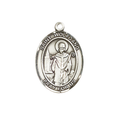 Medium Women's Pewter Saint St. Wolfgang Pendant Necklace on 18- inch Rhodium- Plated Lite Curb Brass Chain – Saint St. Wolfgang Medal – Patron Saint St. of Paralysis and Strokes, Catholic Medal – Velvet Gift Box Included