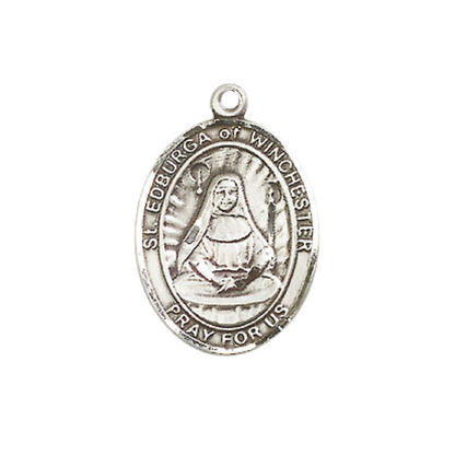 Medium Women's .925 Sterling Silver Saint St. Edburga of Winchester Pendant Necklace on 18- inch Rhodium- Plated Lite Curb Brass Chain – Patron Saint St. of Widows and the Poor, Catholic Medal – Velvet Gift Box Included
