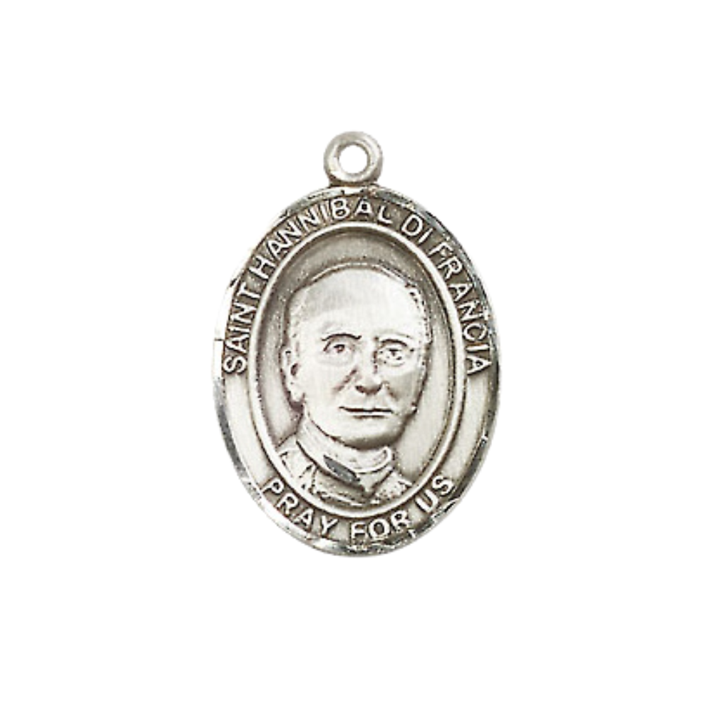 Medium Women's Pewter Saint St. Hannibal Pendant Necklace on 18- inch Rhodium- Plated Lite Curb Brass Chain – Saint St. Hannibal Medal – Patron Saint St. of Orphanages and Seminarians, Catholic Medal – Velvet Gift Box Included
