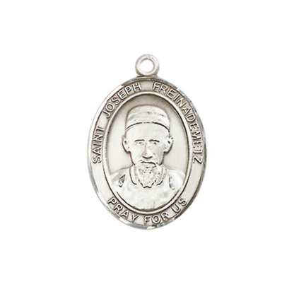 Medium Women's Pewter Saint St. Joseph Freinademetz Pendant Necklace on 18- inch Rhodium- Plated Lite Curb Brass Chain – Saint St. Joseph Freinademetz Medal – Patron Saint St. of Missionaries, Catholic Medal – Velvet Gift Box Included