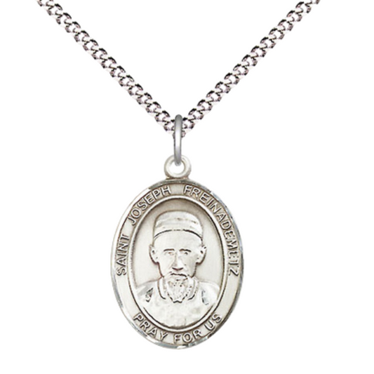 Everlasting Light Jewelry Medium Women's .925 Sterling Silver Saint St. Joseph Freinademetz Pendant Necklace on 18- inch Rhodium- Plated Lite Curb Brass Chain – Catholic Religious Medal – Velvet Gift Box Included