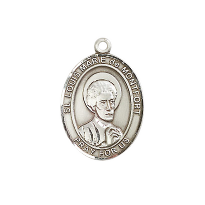 Everlasting Light Jewelry Medium Women's .925 Sterling Silver Saint St. Louis Marie de Montfort Pendant Necklace on 18- inch Rhodium- Plated Lite Curb Brass Chain – Catholic Religious Medal – Velvet Gift Box Included