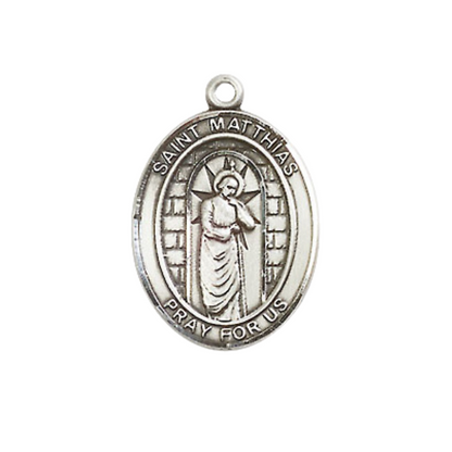 Medium Women's .925 Sterling Silver Saint St. Matthias the Apostle Pendant Necklace on 18- inch Rhodium- Plated Lite Curb Brass Chain – Patron Saint St. of Alcoholism and Carpenters, Catholic Medal – Velvet Gift Box Included