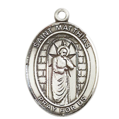 Everlasting Light Jewelry Medium Men's Pewter Patron Saint St. Matthias the Apostle Medal Pendant with 24 Inch Rhodium Plated Heavy Curb Chain Catholic Religious Necklace - Made in USA, Deluxe Velvet Gift Box