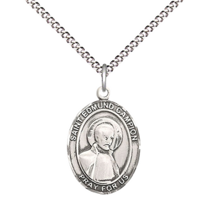 Everlasting Light Jewelry Medium Women's Sterling Silver Saint Edmund Campion Pendant Necklace on 18-inch Rhodium-Plated Lite Curb Brass Chain – Patron Saint of Wales – Velvet Gift Box Included