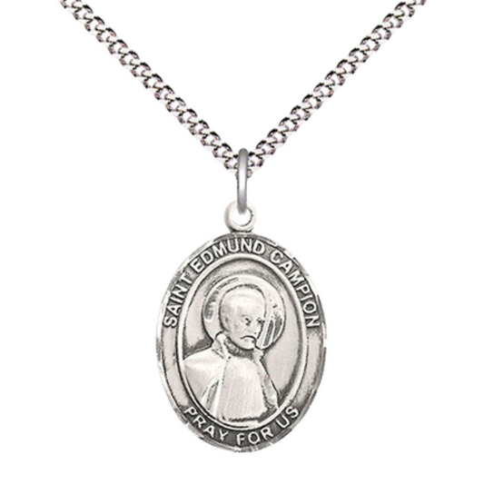 Everlasting Light Jewelry Medium Women's Sterling Silver Saint Edmund Campion Pendant Necklace on 18-inch Rhodium-Plated Lite Curb Brass Chain – Patron Saint of Wales – Velvet Gift Box Included