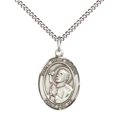 Everlasting Light Jewelry Medium Women's Pewter Saint St. Regis Medal Pendant on 18 Inch Rhodium Plated Lite Curb Brass Chain with Lobster Claw Clasp, Catholic Religious Necklace - Made in USA- Velvet Gift Box