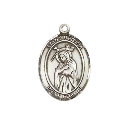 Everlasting Light Jewelry Medium Women's Pewter Saint St. Regina Pendant Necklace on 18- inch Rhodium- Plated Lite Curb Brass Chain – Saint St. Regina Medal – Patron Against Poverty, Catholic Medal – Velvet Gift Box Included