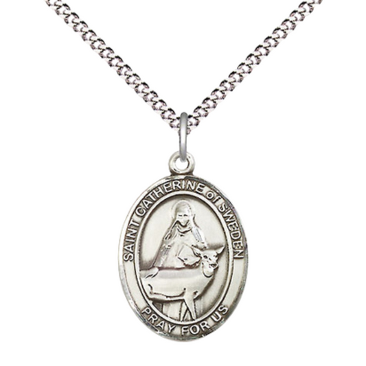 Medium Women's .925 Sterling Silver Saint St. Catherine of Siena Pendant Necklace on 18- Inch Rhodium Plated Lite Curb Brass Chain – Patron Saint St. of Fire Prevention, Catholic Medal – Velvet Gift Box Included