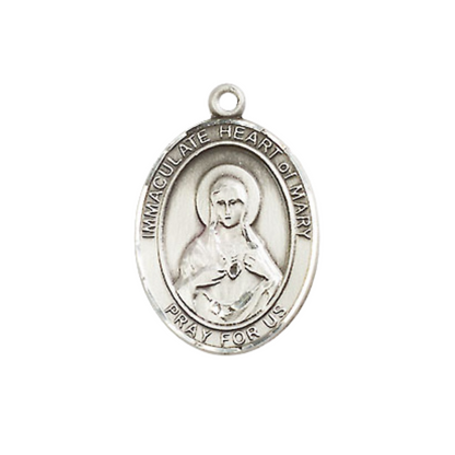 Everlasting Light Jewelry Medium Men's Pewter Immaculate Heart of Mary Medal Pendant on 24 Inch Endless Rhodium Plated Heavy Curb Brass Chain, Catholic Religious Necklace - Made in USA- Deluxe Velvet Gift Box