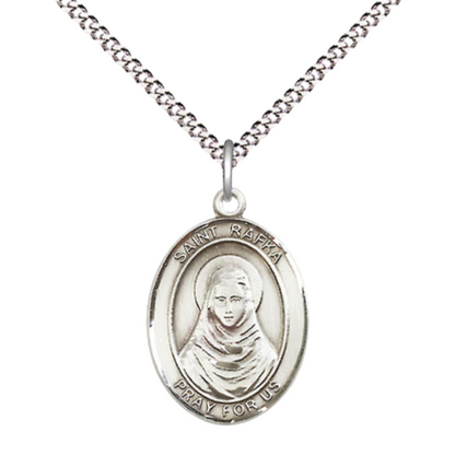 Everlasting Light Jewelry Medium Women's .925 Sterling Silver Saint St. Rafka Pendant Necklace on 18- inch Rhodium- Plated Lite Curb Brass Chain – Catholic Religious Medal Necklace – Velvet Gift Box Included