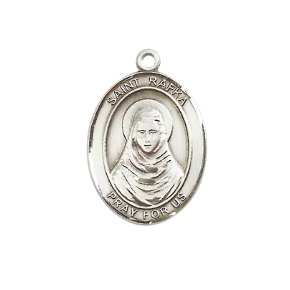 Everlasting Light Jewelry Medium Women's .925 Sterling Silver Saint St. Rafka Pendant Necklace on 18- inch Rhodium- Plated Lite Curb Brass Chain – Catholic Religious Medal Necklace – Velvet Gift Box Included