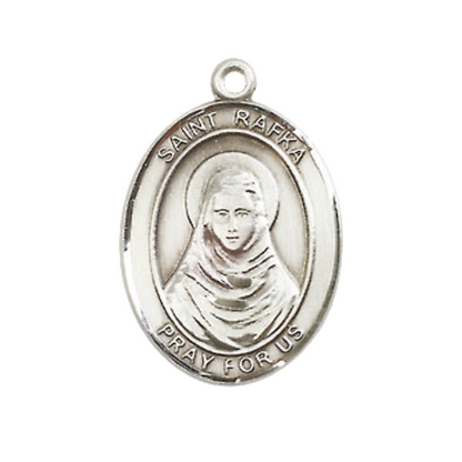 Everlasting Light Jewelry Medium Men's Pewter Saint St. Rafka Medal Pendant on 24 Inch Endless Rhodium Plated Heavy Curb Brass Chain, Catholic Religious Necklace - Made in USA- Deluxe Velvet Gift Box