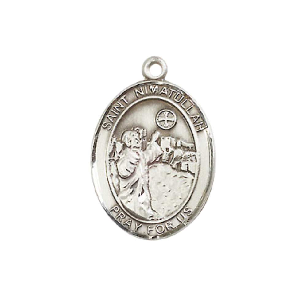 Medium Women's Pewter Saint St. Nimatullah Pendant Necklace on 18- inch Rhodium- Plated Lite Curb Brass Chain – Saint St. Nimatullah Medal – Catholic Devotional Necklace – Velvet Gift Box Included