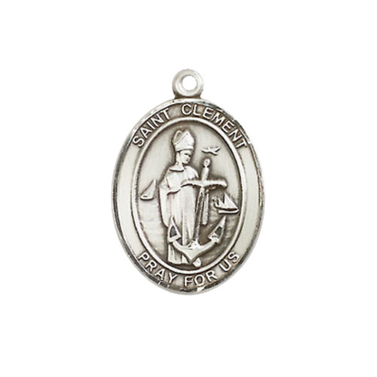 Everlasting Light Jewelry Medium Men's Pewter Saint St. Clement Medal Pendant on 24 Inch Endless Rhodium Plated Heavy Curb Brass Chain, Catholic Religious Necklace - Made in USA- Deluxe Velvet Gift Box