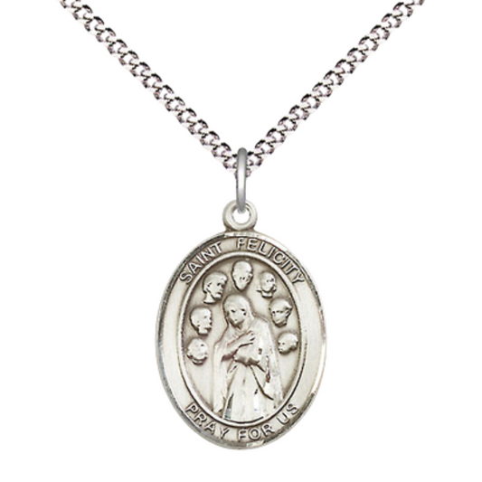 Everlasting Light Jewelry Medium Women's .925 Sterling Silver Saint St. Felicity Pendant Necklace on 18Inch Rhodium-Plated Lite Curb Brass Chain, Catholic Medal – Velvet Gift Box Included