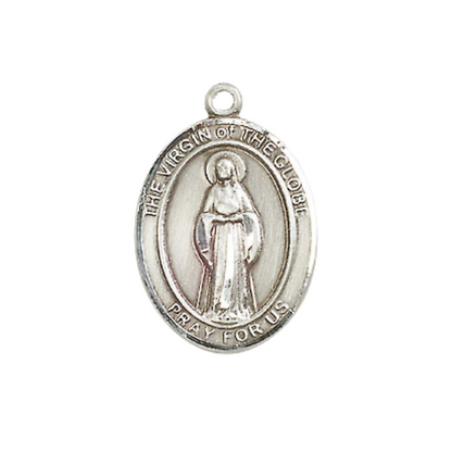 Medium Women's Pewter Virgin of the Globe Pendant Necklace on 18- inch Rhodium- Plated Lite Curb Brass Chain – Virgin of the Globe Medal – Catholic Religious Catholic Pendant Necklace – Velvet Gift Box Included