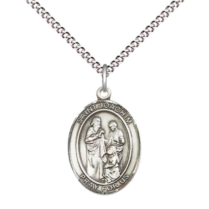 Everlasting Light Jewelry Medium Women's .925 Sterling Silver Saint St. Joachim Pendant Necklace on 18- inch Rhodium- Plated Lite Curb Brass Chain – Patron Saint St. of Fathers & Grandfathers, Catholic Medal – Velvet Gift Box Included