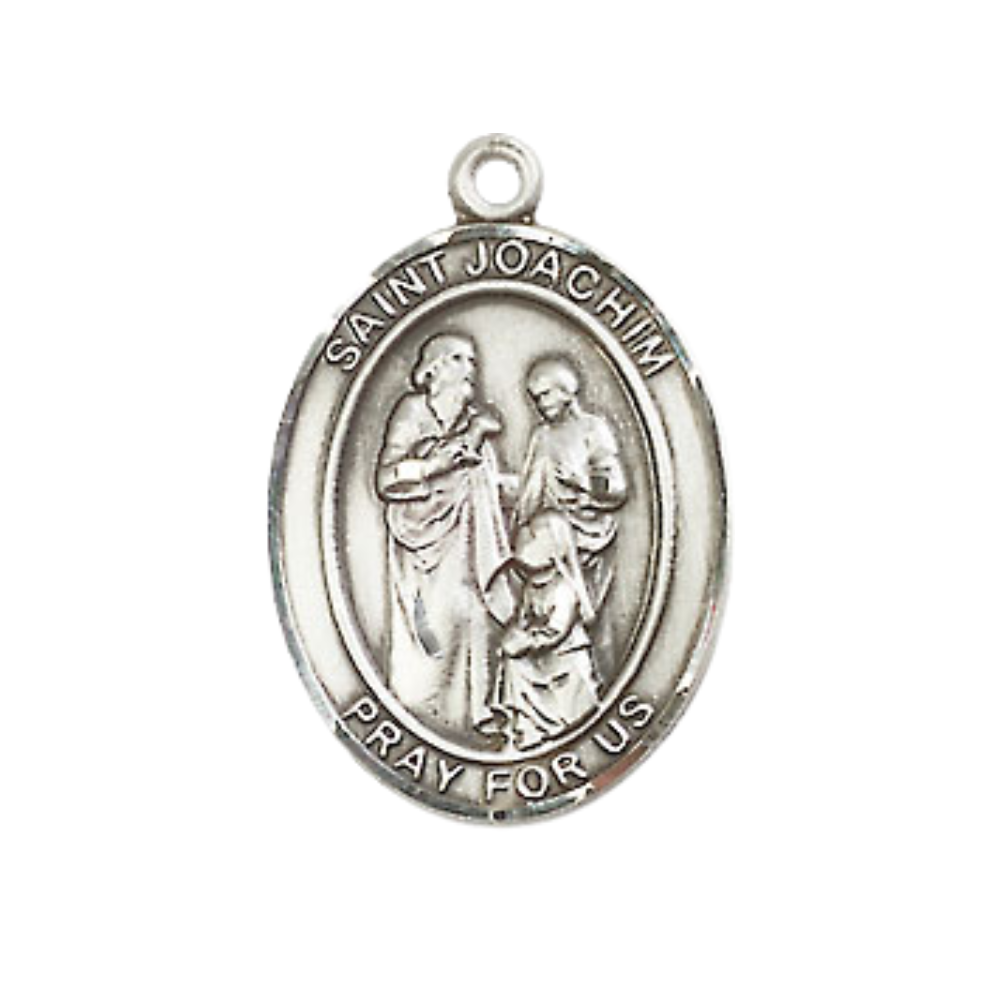 Everlasting Light Jewelry Medium Men's Pewter Saint St. Joachim Medal Pendant on 24 Inch Endless Rhodium Plated Heavy Curb Brass Chain, Catholic Religious Necklace - Made in USA- Deluxe Velvet Gift Box