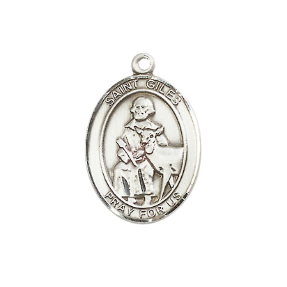 Everlasting Light Jewelry Medium Women's .925 Sterling Silver Saint St. Giles Pendant Necklace on 18- inch Rhodium- Plated Lite Curb Brass Chain, Catholic Medal – Velvet Gift Box Included – Patron Saint St. of Cancer Patients