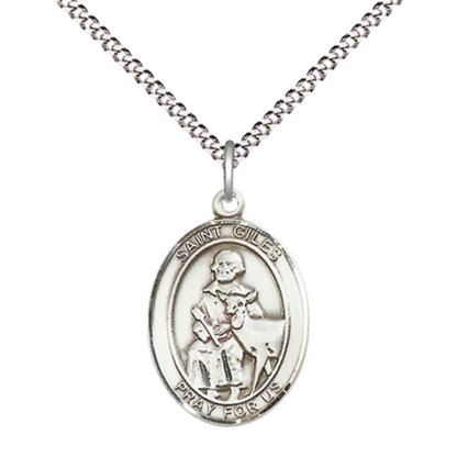 Everlasting Light Jewelry Medium Women's .925 Sterling Silver Saint St. Giles Pendant Necklace on 18- inch Rhodium- Plated Lite Curb Brass Chain, Catholic Medal – Velvet Gift Box Included – Patron Saint St. of Cancer Patients