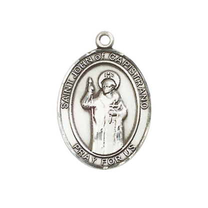 Medium Men's .925 Sterling Silver Saint St. John of Capistrano Medal Pendant on 24 Inch Endless Rhodium Plated Heavy Curb Brass Chain, Catholic Religious Necklace - Made in USA- Deluxe Velvet Gift Box