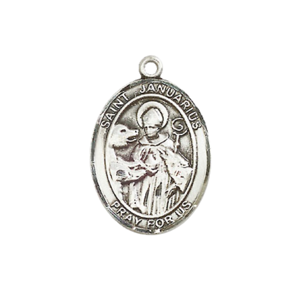 Everlasting Light Jewelry Medium Women's Sterling Silver Saint Januarius Pendant Necklace on 18-inch Rhodium-Plated Lite Curb Brass Chain – Velvet Gift Box Included – Patron Saint of Blood Banks