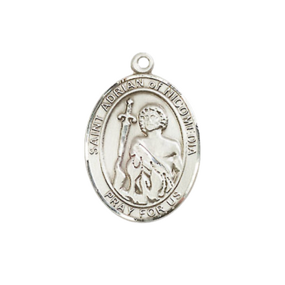 Everlasting Light Jewelry Medium Women's Sterling Silver Saint Adrian of Nicomedia Pendant Necklace on 18-inch Rhodium-Plated Lite Curb Brass Chain – Velvet Gift Box Included