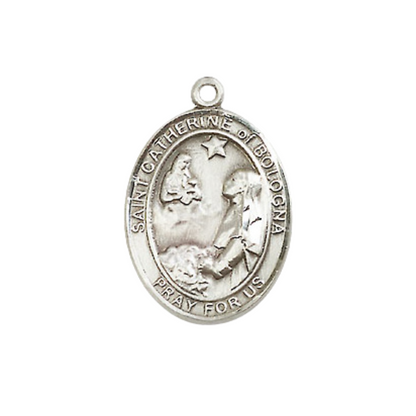 Everlasting Light Jewelry Medium Women's Sterling Silver Saint Catherine of Bologna Pendant Necklace on 18-inch Rhodium-Plated Lite Curb Brass Chain – Velvet Gift Box Included
